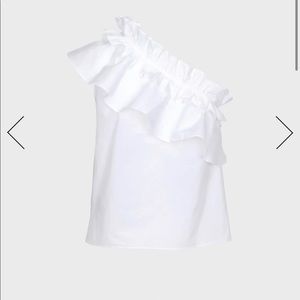 7 For All Mankind One Shoulder White Ruffle Top - NWT